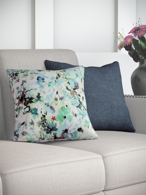 

DDecor Turquoise Blue & White Set of 2 Floral Square Cushion Covers