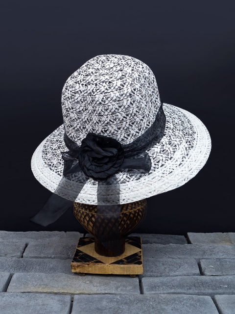 

Golden Peacock Women Black & White Woven-Design Straw Hat
