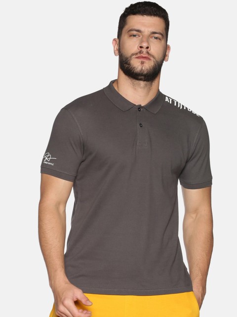 

ATTIITUDE Men Grey Printed Polo Collar Cotton T-shirt