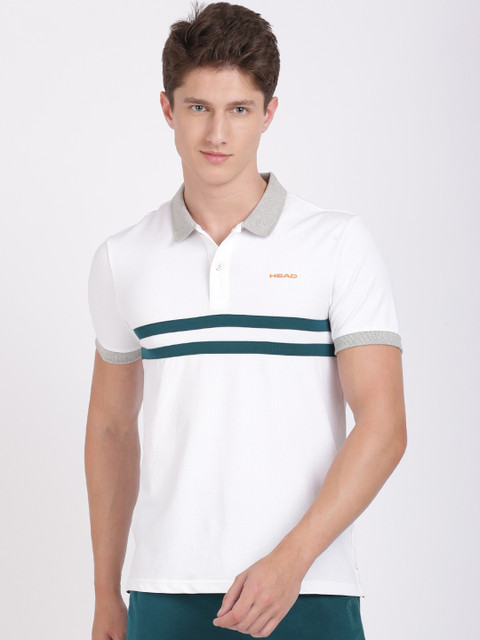 

Head Men White Solid Polo Collar T-shirt