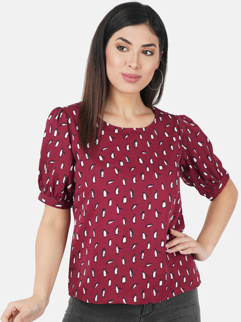 

JAAIVE Women Maroon Printed Top