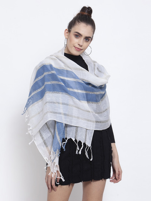 

J Style Women White & Blue Striped Stole