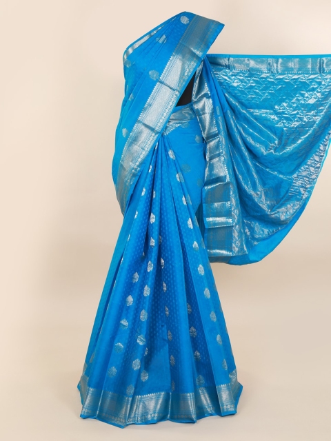 

Pothys Blue & Silver-Toned Pure Silk Woven Design Kanjeevaram Saree