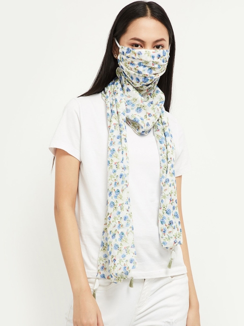 

max Women White & Blue Printed Scarf