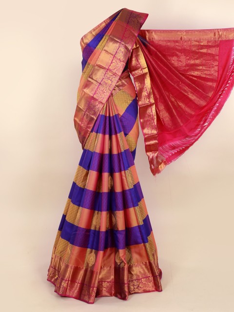 

Pothys Multicoloured & Purple Pure Silk Striped Kanjeevaram Saree, Multi