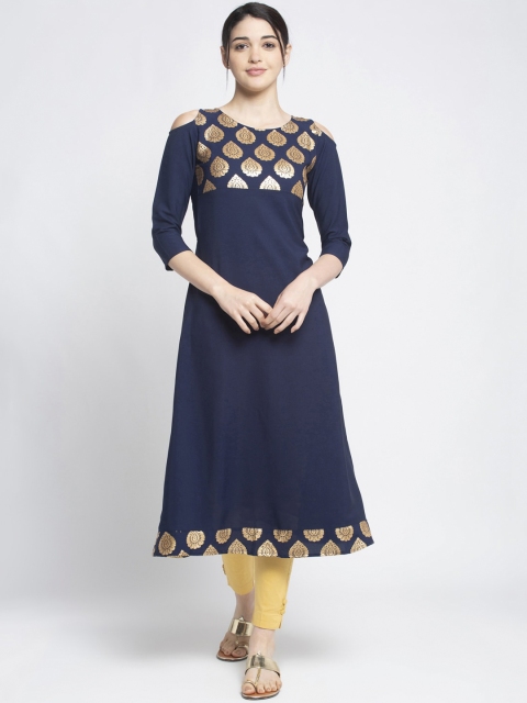 

ALC Creations Navy Blue Yoke Designed Crepe Kurta