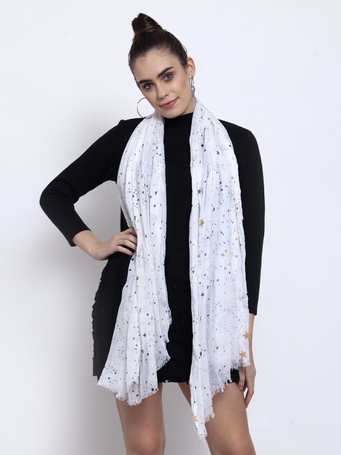 

J Style Women White Printed Stole