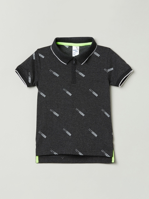 

max Boys Black Printed Polo Collar T-shirt