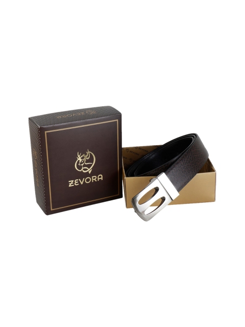 

ZEVORA Men Brown & Black Textured Reversible Belt