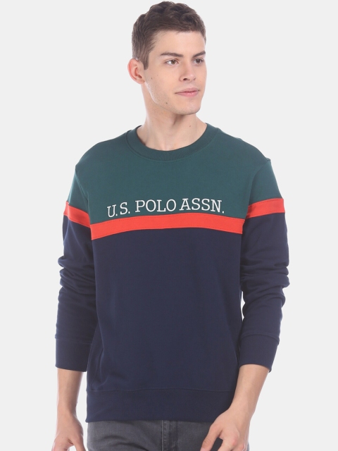 

U.S. Polo Assn. Men Navy Blue & Green Brand Logo Printed Sweatshirt