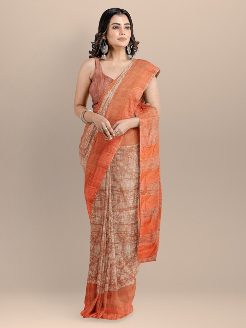 

BharatSthali Orange Silk Cotton Woven Design Narayan Peth Saree