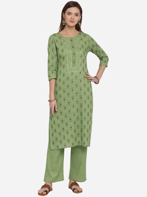 

Mirchi Fashion Women Green Printed Kurta with Palazzos