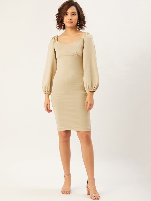 

ANVI Be Yourself Women Beige Solid Bodycon Dress