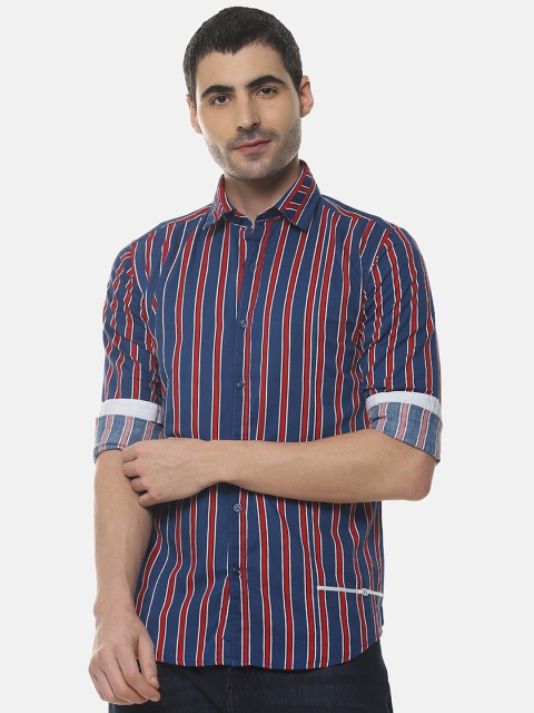 

Campus Sutra Men Red & Blue Regular Fit Striped Casual Shirt