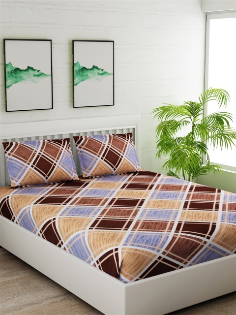 Salona Bichona Multicoloured Geometric 180 TC Cotton 1 Queen Bedsheet with 2 Pillow Covers, Multi
