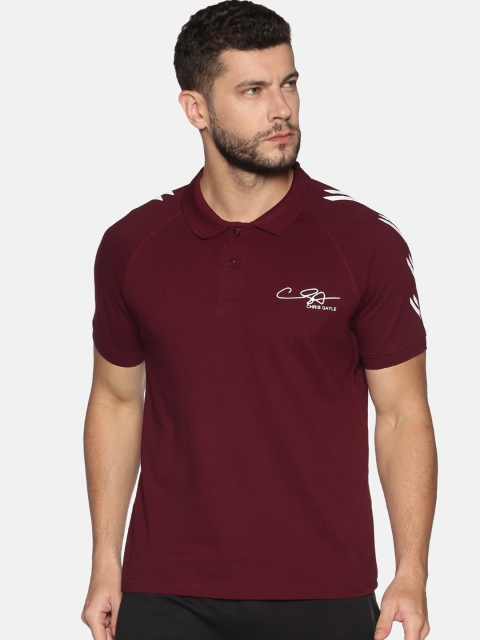 

ATTIITUDE Men Maroon Brand Logo Printed Cotton Polo Collar Slim Fit T-shirt