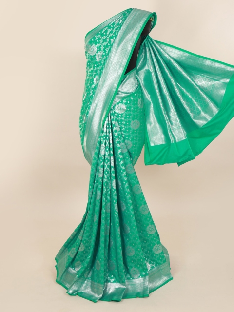 

Pothys Green & Silver-Toned Pure Silk Woven Design Banarasi Saree