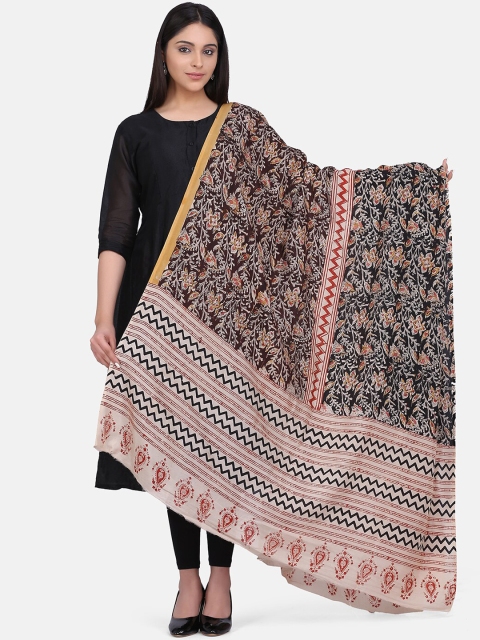 

THE WEAVE TRAVELLER Cream-Coloured & Maroon Printed Sustainable Dupatta