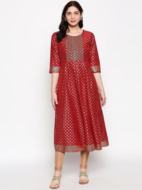 

RANGMANCH BY PANTALOONS Red Ethnic Motifs Printed Thread Work Kurta