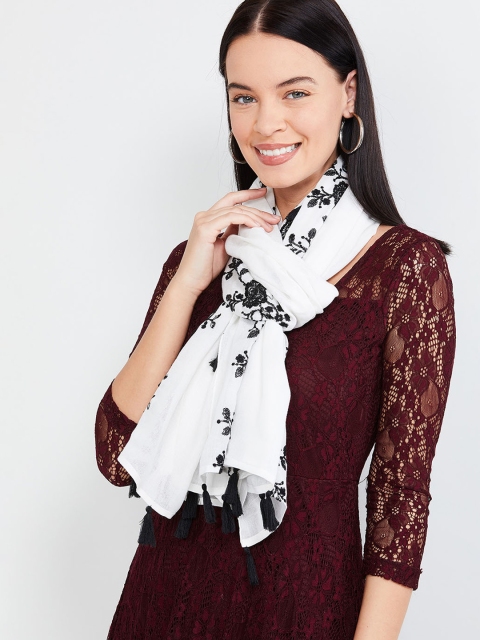 

max Women White & Black Embroidered Scarf