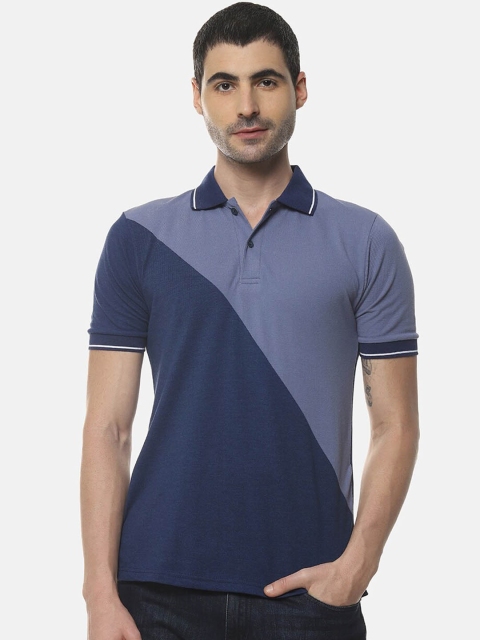 

Campus Sutra Men Blue Colourblocked Polo Collar T-shirt