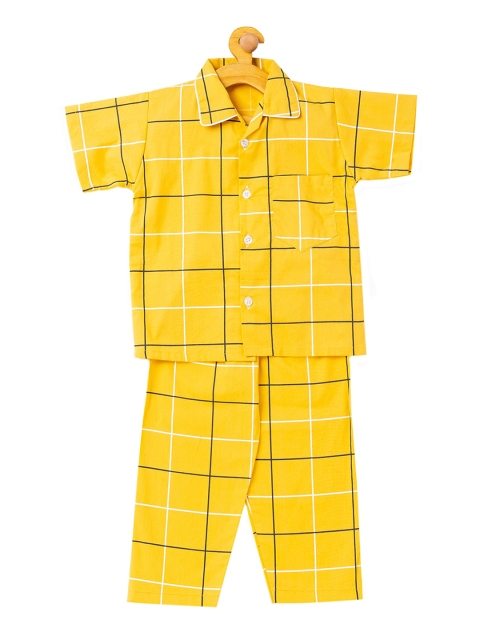 

The Magic Wand Infant Girls Yellow & Black Checked Night Suit