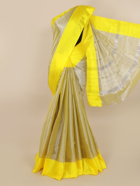 

Pothys Yellow & Grey Tissue Solid Saree