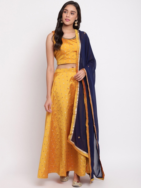 

Ashnaina Yellow & Navy Blue Embroidered Ready to Wear Lehenga & Blouse with Dupatta