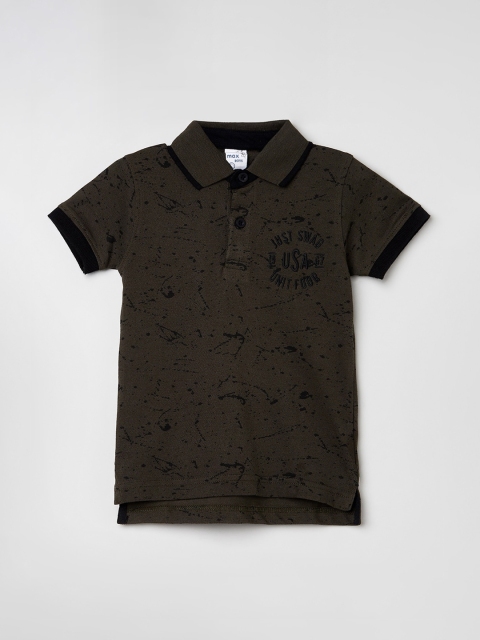 max Boys Green Printed Polo Collar T-shirt