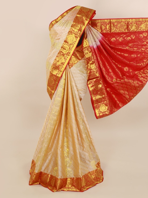 

Pothys Cream-Coloured Pure Silk Woven Design Kanjeevaram Saree