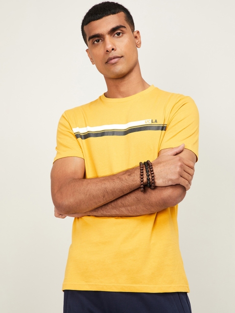 

UCLA Men Yellow Striped Mandarin Collar T-shirt