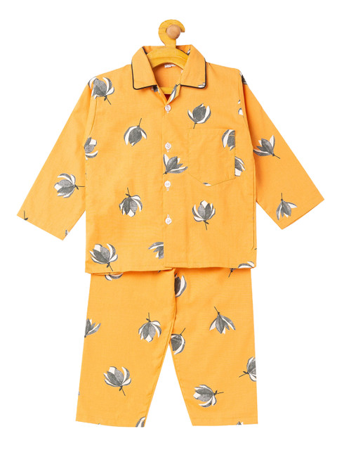 

The Magic Wand Infant Girls Peach-Coloured & Grey Floral-Printed Night Suit
