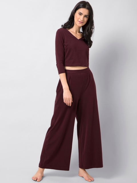 

FabAlley Women Maroon Solid Night Suit