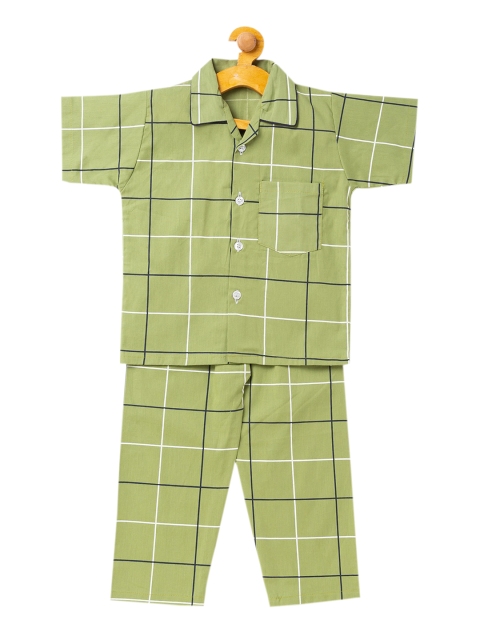 

The Magic Wand Infant Girls Green & Black Checked Night Suit