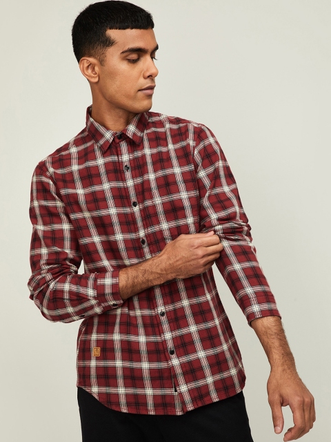 

Forca Men Rust Slim Fit Checked Casual Shirt