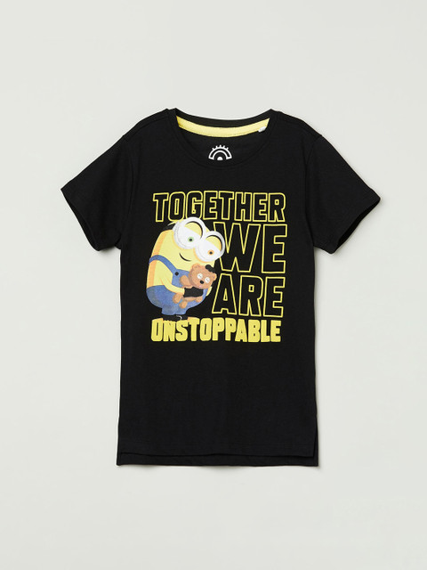 

max Boys Black Minions Printed Round Neck Pure Cotton T-shirt