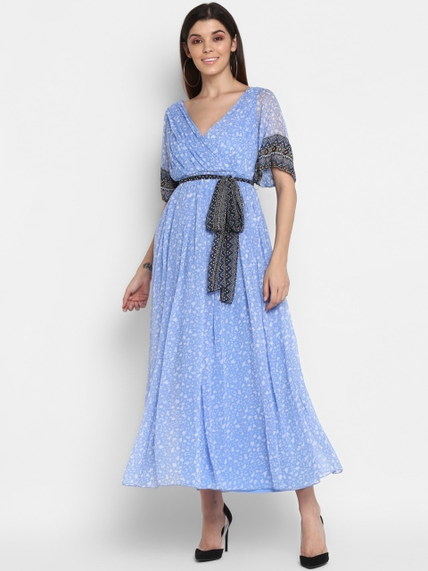 

NIZA Women Blue Printed Maxi Dress