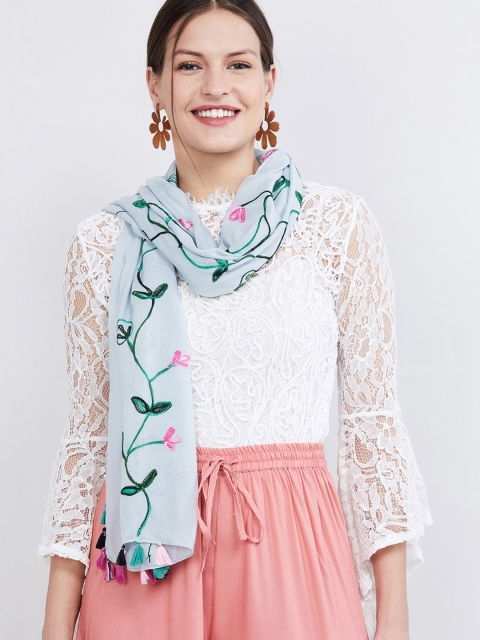 

max Women Blue & Green Embroidered Scarf