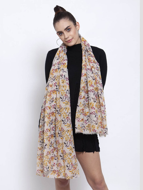 

J Style Women Beige & Yellow Printed Stole