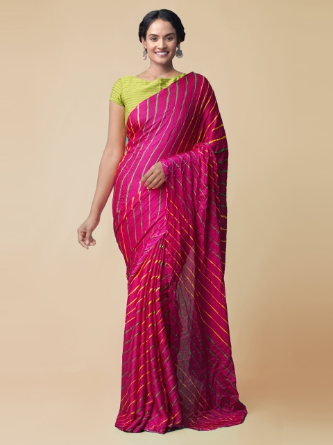

Unnati Silks Pink Silk Blend Striped Patola Saree