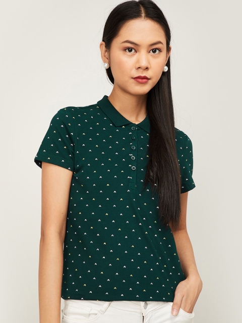 

Bossini Women Green Printed Polo Collar T-shirt