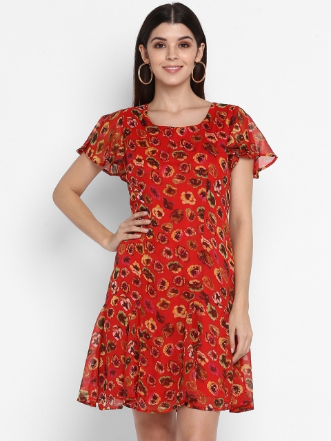 

NIZA Women Red Printed Drop-Waist Dress