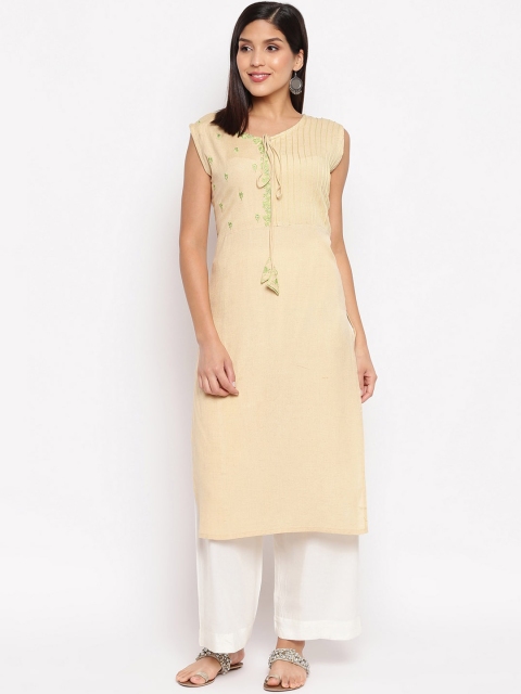 

Ashnaina Women Beige Embroidered Straight Kurta
