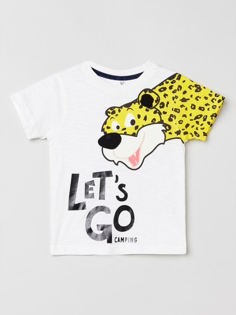 

max Boys Off-White Yellow Printed Round Neck Pure Cotton T-shirt