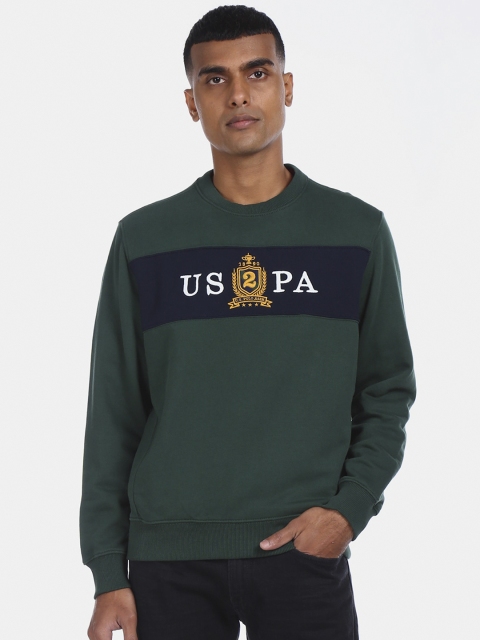 

U.S. Polo Assn. Men Green & Navy Blue Printed Sweatshirt