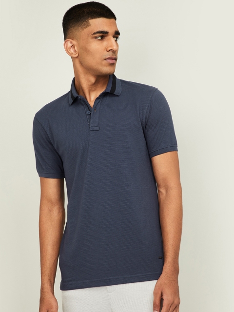 

CODE by Lifestyle Men Navy Blue Solid Polo Collar T-shirt