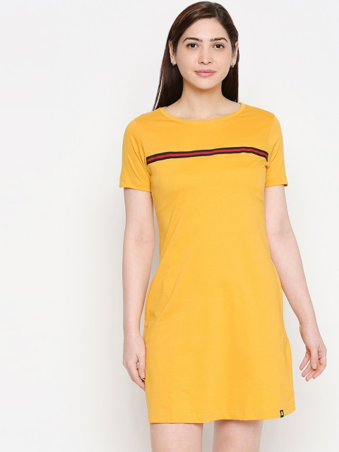 

The Souled Store Women Yellow Striped T-shirt Dress
