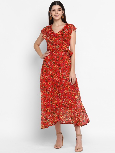 

NIZA Women Red Floral Printed Maxi Dress