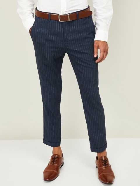

CODE by Lifestyle Men Blue Skinny Fit Striped Regular Trousers