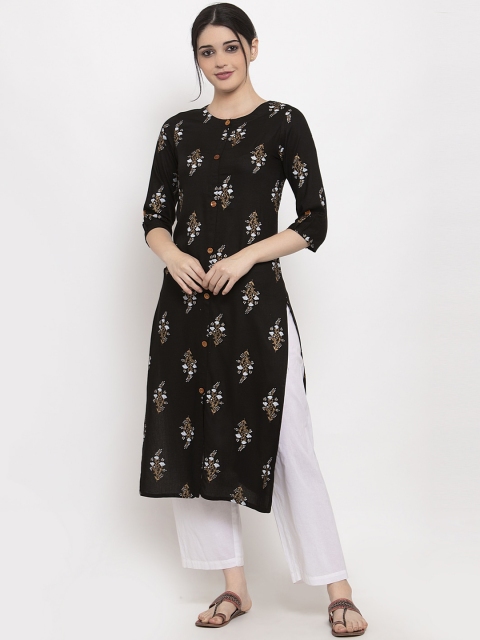 

ALC Creations Women Black Embroidered Straight Kurta